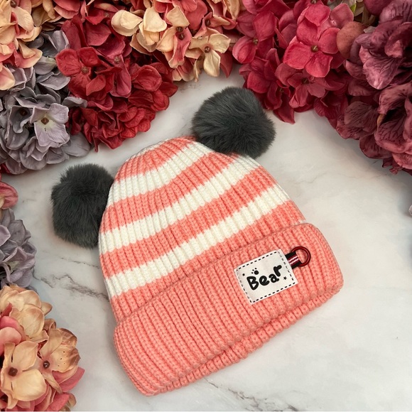 Infant Baby Pink Striped Winter Hat & Ring Scarf Set - Picture 4 of 16